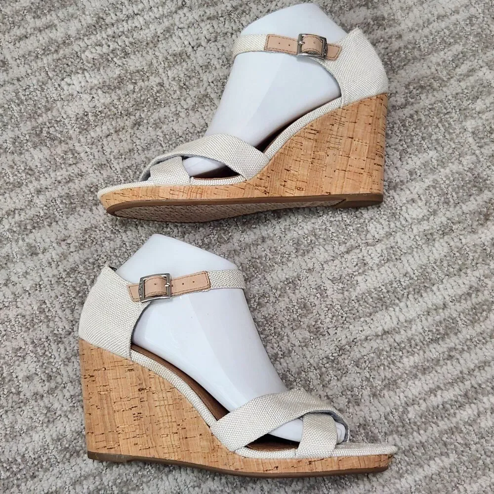 TOMS women's Sienna wedge sandals ivory white cork size 9